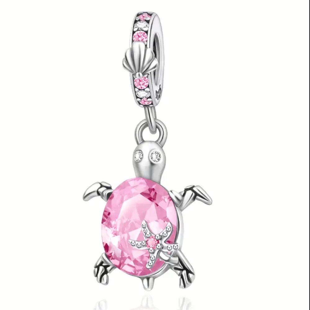 New S925 Pink Turtle Crystal Pandora Style Charm